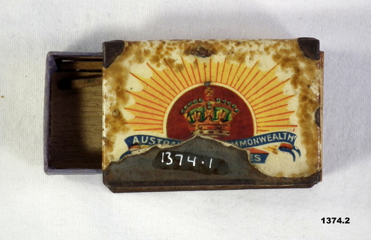 Match box & holder with rising sun on