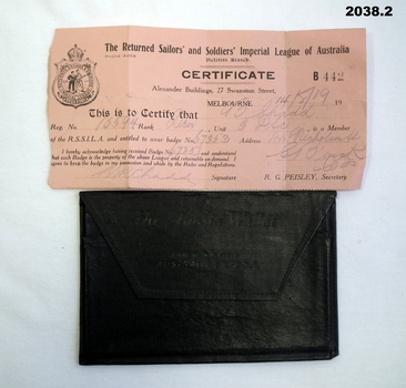 Certificate relating to membership of the RSL.
