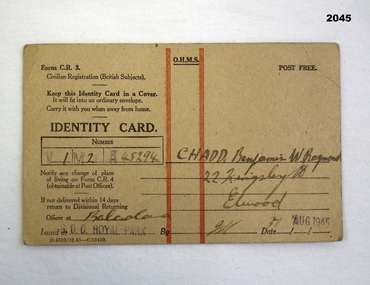 Identity card for Australia 1945