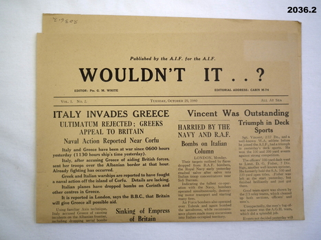 AIF news papers single sheet 1940