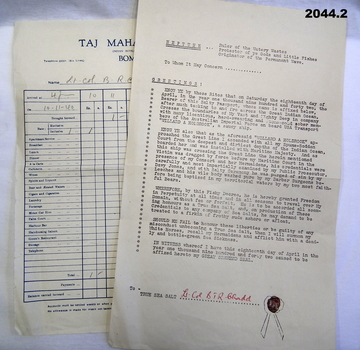 Crossing the equator certificate and hotel receipt.