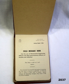 Army Field message note book AIF WW2