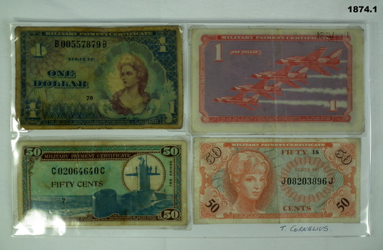 Four U.S Military Payment currency notes