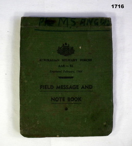 Australian Army Field Message Note book