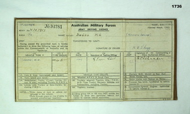 Australian Army drivers licence WW2