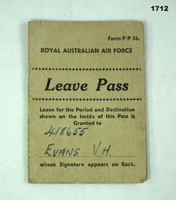 Leave pass issued to an RAAF Officer