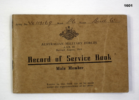 Record of service book soldier WW2