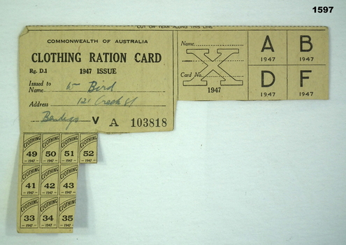 Clothing ration card for clothing 1947