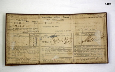 Drivers Licence issued to a Victorian soldier