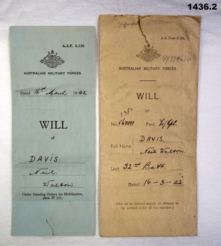 Will and envelope relating to a WW2 soldier.