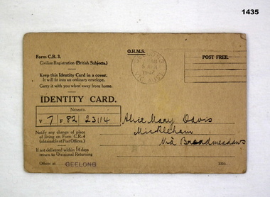 Card identification of a female in WW2