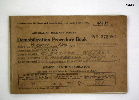 Demobilization Procedure book soldier  WW2