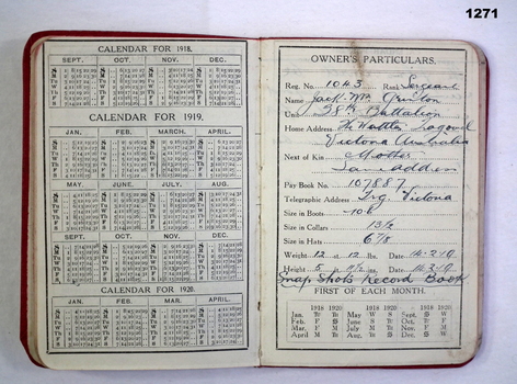 The Australian Comforts fund gift Diary 1919.