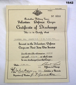 Certificate relating to VDC service WW2