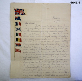 Letter written in 1917 from France
