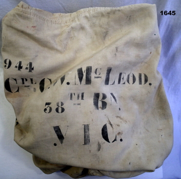 Kit bag white with black lettering WW1