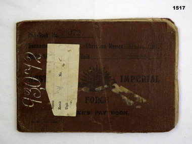 Soldiers pay book 38th Bn WW1