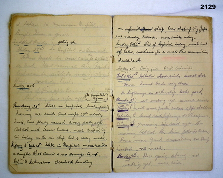 hand written pages from RAAF diary 1944 -45 