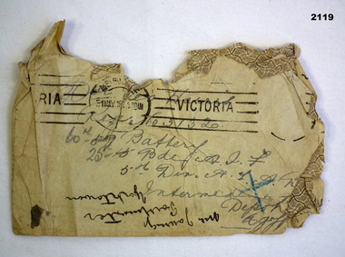 Tattered addressed envelope dated 31.5.1916