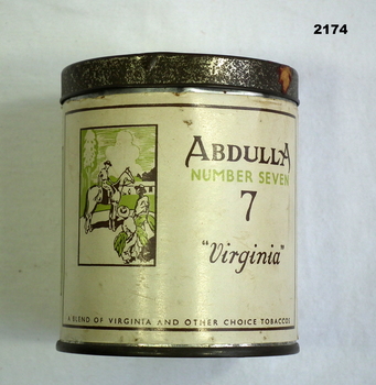 Circular Abdullah No 7 cigarette tin.