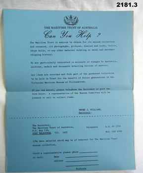 Maritime Trust of Australia letter of request.