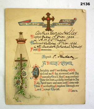 Baptism certificate HMAS Tingara 1922