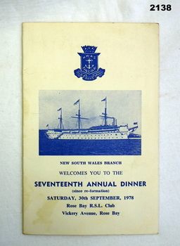 HMAS Tingara 17th annual dinner invitation 1978