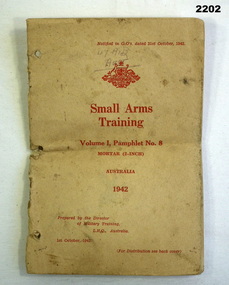 Pamphlet, Small arms training 1942.