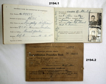 Service and Demobilization procedure Books AIF WW2