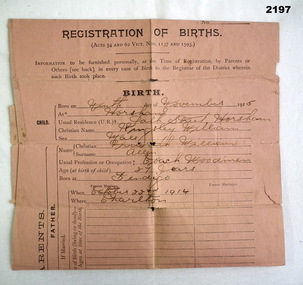 Australian male birth registration certificate