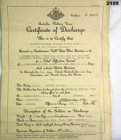 Certificate of discharge AIF WW2