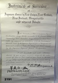 Copy of the surrender document New Guinea area 1945
