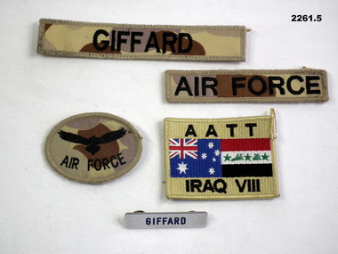 Cloth badges re AATT in Iraq.
