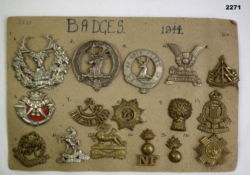 Collection of badges from different military units.