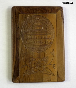 Carved wooden mirror case from Jerusalem