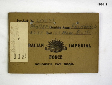 Pay book relating to a WW1 soldier