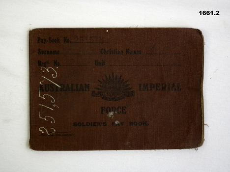 Paybook relating to a WW1 soldier.