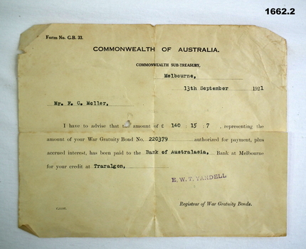 Document relating to War Bonds WW1