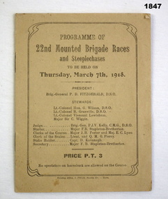 Race program of the 22nd mounted brigade WW1