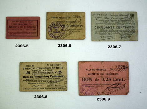 Currency notes from European countries WW1