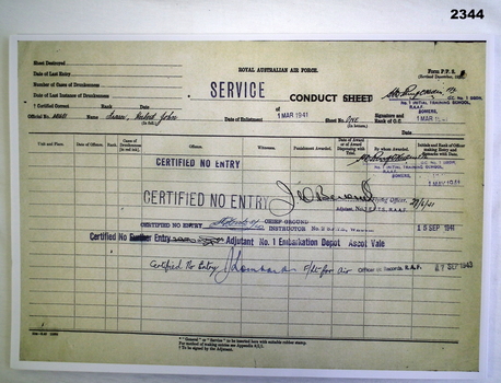 Document relating to the death of an RAAF airmen.