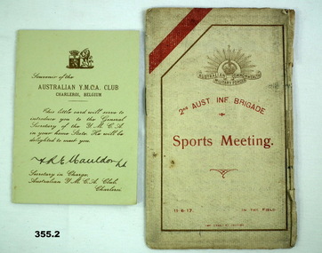 YMCA and race meeting souvenirs WW1