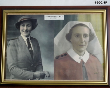 Two photos framed of WW2 nurse
