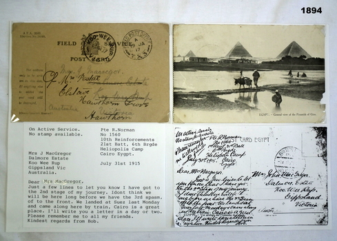 Two postcards with text WW1