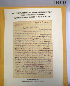 series of letters from a soldier to his sister & Mother.