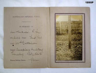 Memorial card with photo of a grave WW!