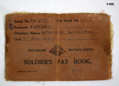 Australian soldiers pay book WW2