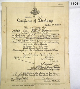 Certificate of discharge WW2 soldier