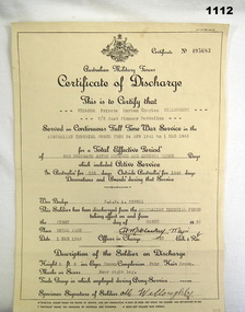 Certificate of discharge WW2 soldier