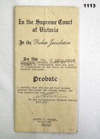 Notice of Probate re an estate